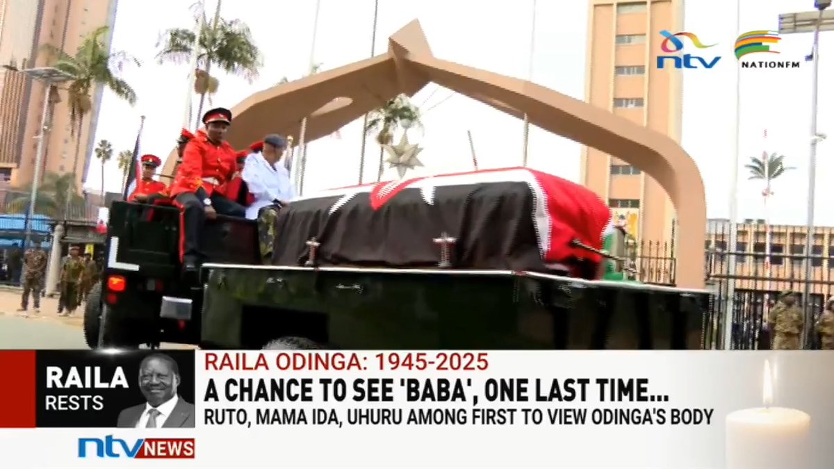 Raila Odinga's body arrives at Parliament buildings ahead of state funeral at Nyayo Stadium.