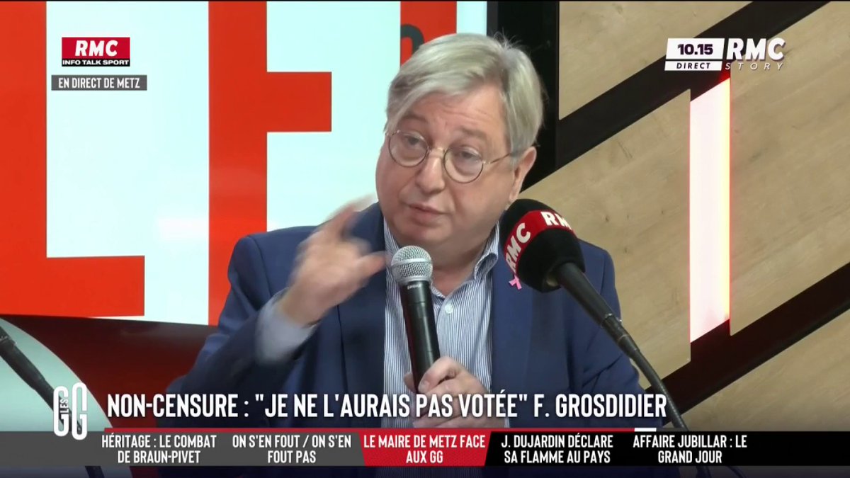 🏛️ Censure 🎙️ François François GROSDIDIER, maire de Metz : "Je ne l'aurais pas votée ! On a un État qui coûte trop cher et je ne suis pas pour qu'on augmente les impôts... L'État paie plus de personnes pour nous contraindre que nous-mêmes nous n'avons d'agents !" #GGRMC