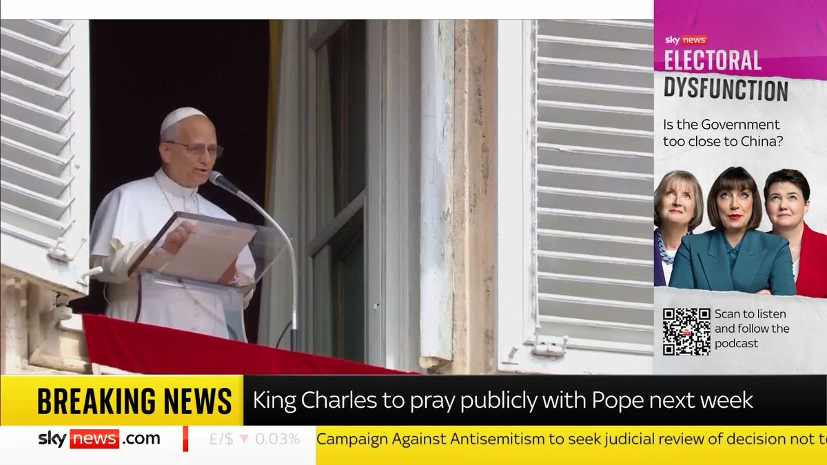 The King will become the first British monarch to pray publicly with the Pope since the Reformation 500 years ago, during a state visit to the Holy See next week. Read more: 📺 Sky 501, Virgin 602, Freeview 233 and YouTube