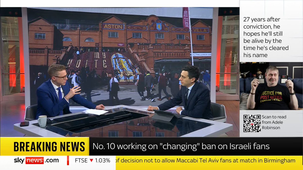 Number 10 is working on "changing" the decision to ban Maccabi Tel Aviv fans from a football match in Birmingham over safety fears. Sky's Rob Harris reports ⬇️ Read more 🔗 📺 Sky 501, Virgin 602, Freeview 233 and YouTube