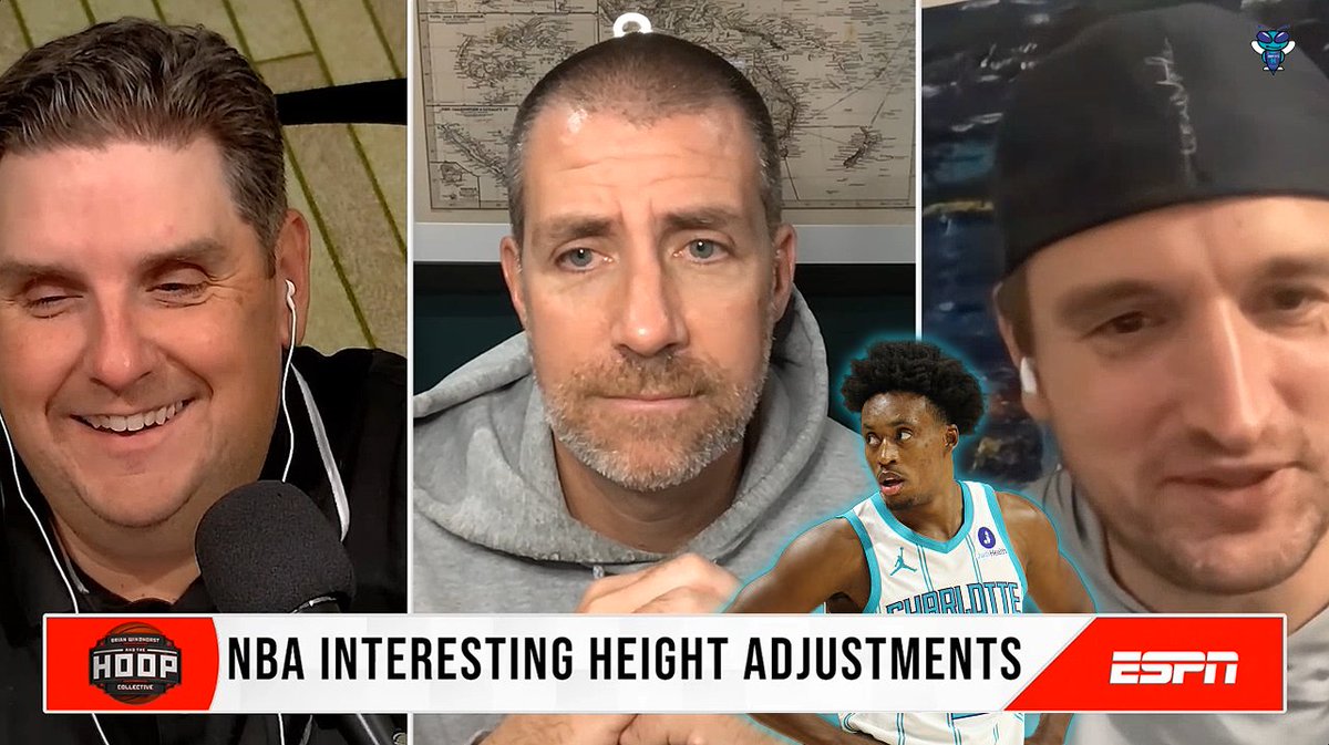 ESPN's Hoop Collective podcast discussed the NBA's recent height adjustments for several Charlotte Hornets players. 🎙️ Brian Windhorst: "Collin Sexton was listed with the Jazz last year at 6-3, and he's been reassessed by the Hornets and listed on their official roster at 6-0..."