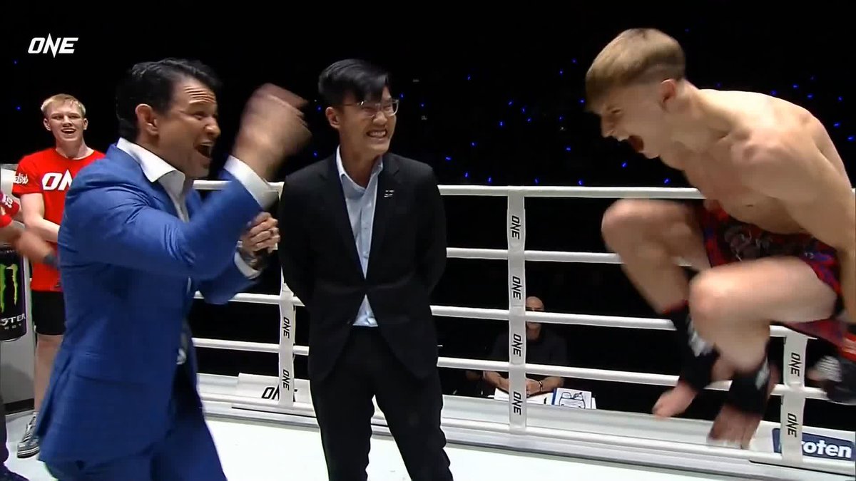 Fergus Smith's realising that he's just won a bumper bonus after winning his One Championship debut fight 🤣🎉