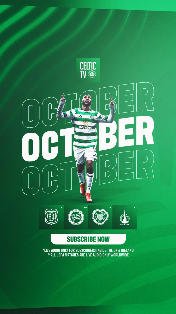 Plenty of football still to come this month 💪🍀 Four more games in October 4️⃣ Follow the Bhoys every step of the way on Celtic TV. There’s still time to subscribe 👇📺 Celtic Football Club 🍀 | #COYBIG