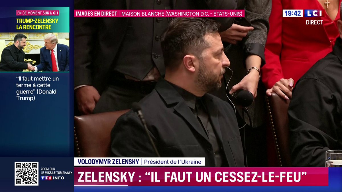 🔴 "Il faut un cessez-le-feu. Nous voulons la paix, Poutine ne la veut pas. Nous, nous savons ce dont on a besoin pour pousser Poutine à la négociation." Volodymyr Zelensky s'exprime lors de sa visite face à Donald Trump