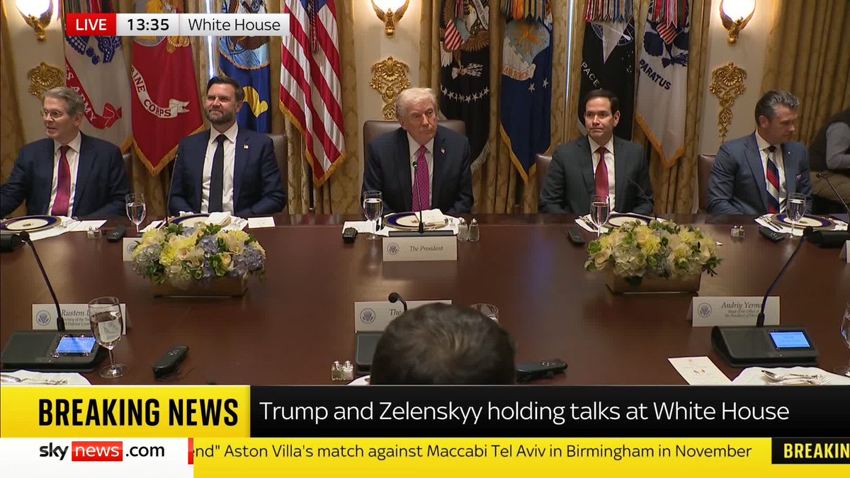 Donald Trump says it is "an honour" to be meeting with Volodymyr Zelenskyy at the White House, describing him as "a very strong leader". The US president adds that "we're making great progress" on Ukraine. Live ➡️ 📺 Sky 501, Virgin 602 and YouTube