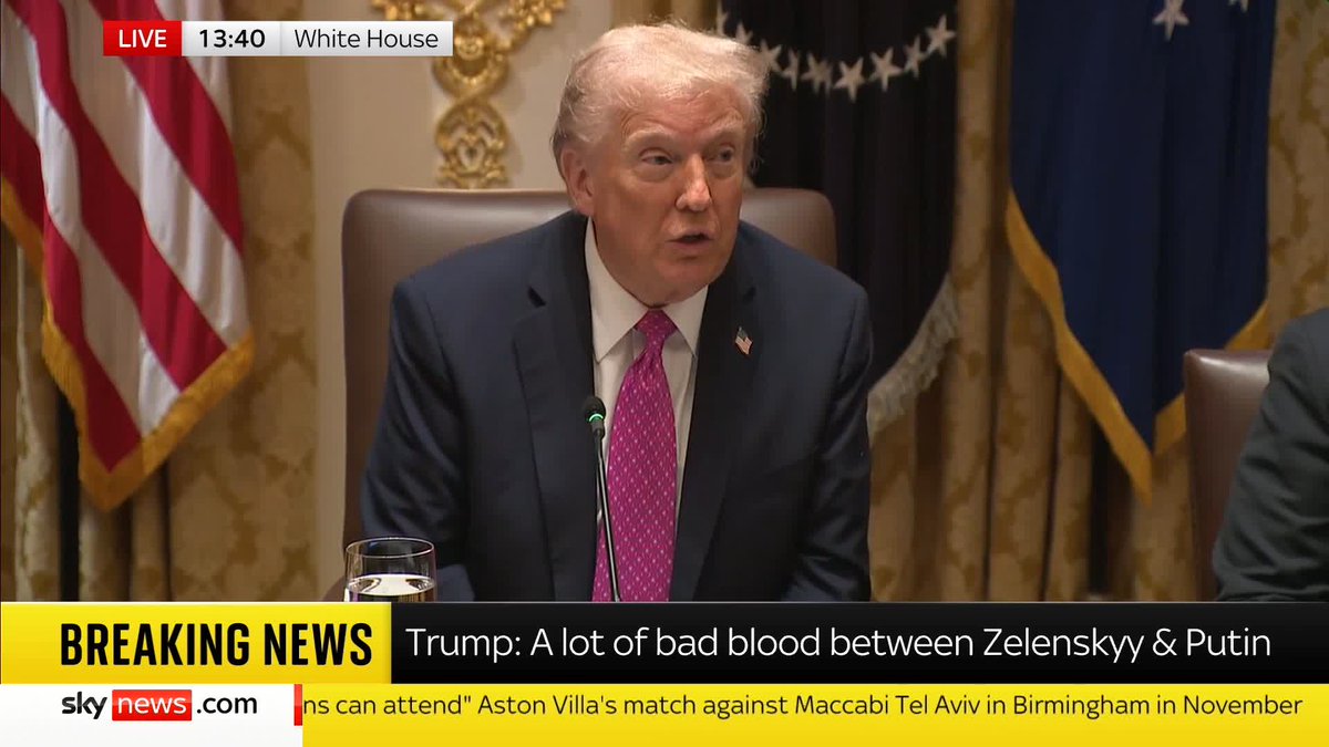 US President Donald Trump says Ukraine striking deep inside Russia would represent "an escalation". He adds that his meeting with Russia's president in Hungary will "most likely" be bilateral as there is "bad blood" between Putin and Zelenskyy. Live ➡️