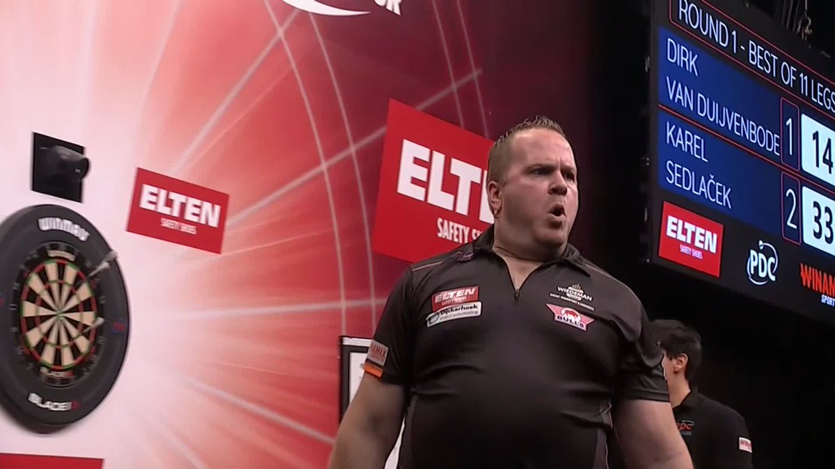 DIRK PRODUCES PERFECTION! 👏 INCREDIBLE SCENES IN HILDESHEIM! Dirk van Duijvenbode raises the roof at Halle 39 with an incredible nine-dart leg against Karel Sedlacek! #ET14 | R1