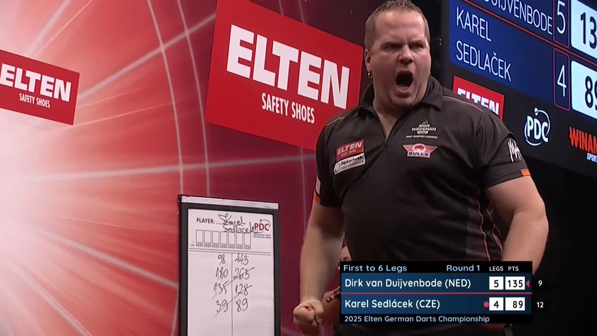 DIRK WINS A THRILLER! 🍆 Dirk van Duijvenbode follows up his nine-dart heroics with an incredible 135 on the bull to defeat Karel Sedlacek! What a game! 📺 #ET14 | R1