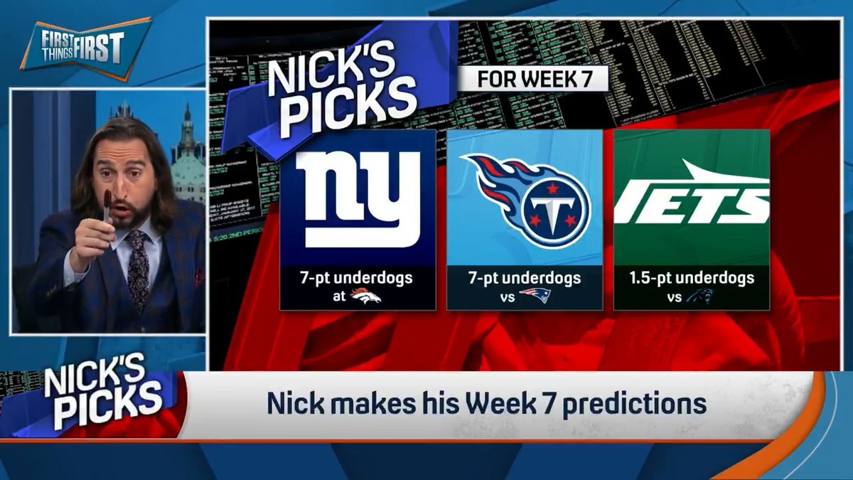 This week, nick wright is picking grimy, ugly games with real value for #NicksPicks: Giants +7 Titans +7 Jets +1.5