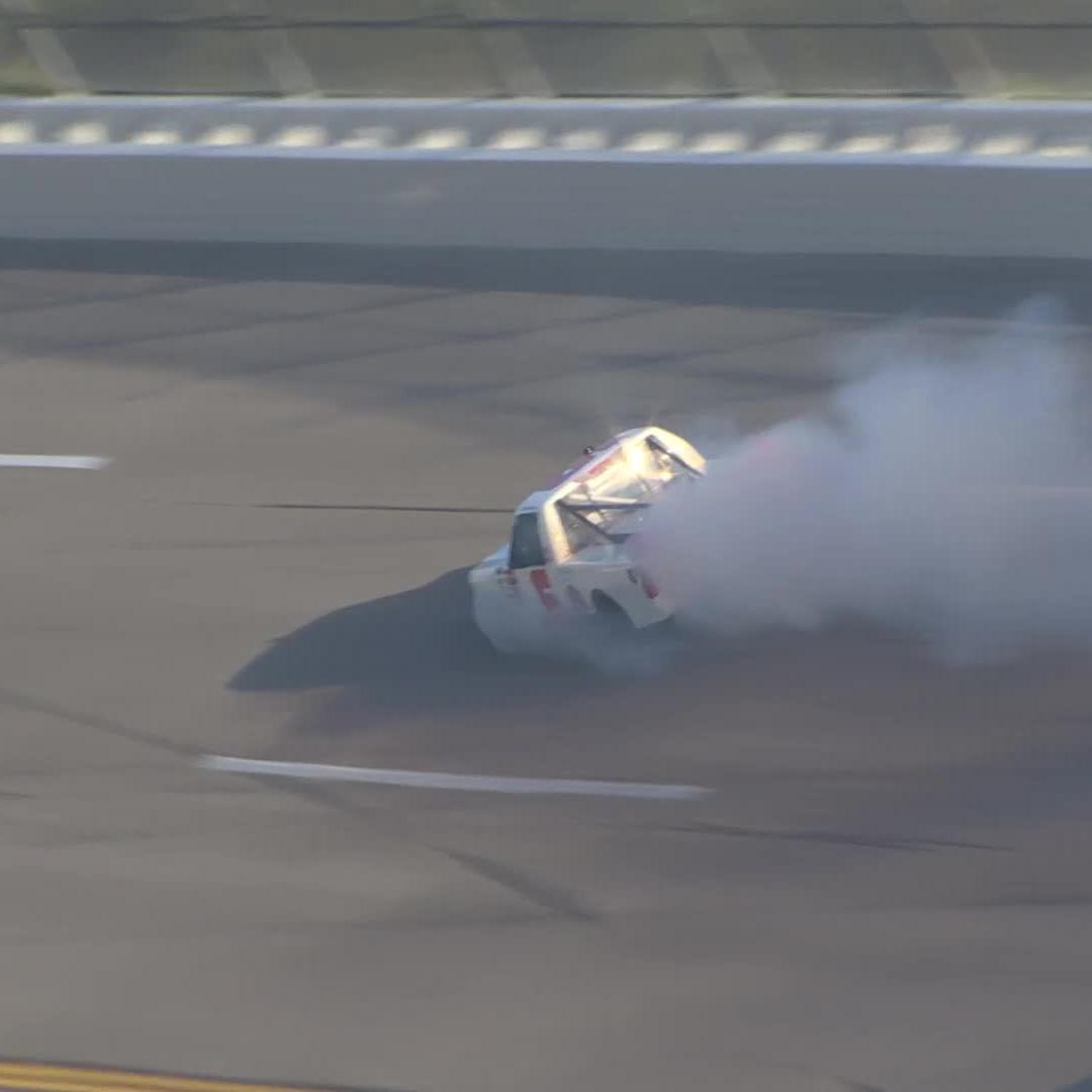 A replay of the incident involving Norm Benning on Lap 65. Benning climbed from his race truck under his own power.