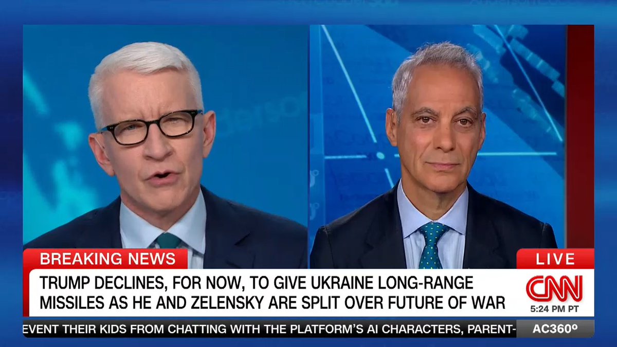"I don't think President Trump realizes how vulnerable President Putin is": CNN Senior Global Affairs Commentator Rahm Emanuel talks about how President Trump could put pressure on Vladimir Putin to agree to a ceasefire ahead of a planned summit in Budapest.