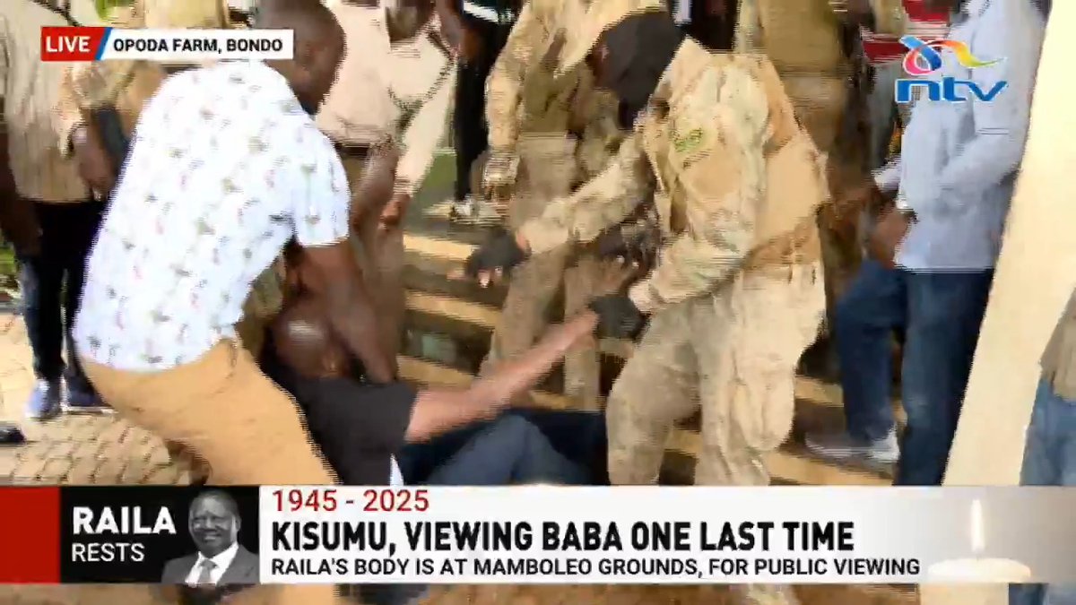 Scuffle at Opoda Farm as security officers forcibly restrain a man attempting to gain entry into Raila Odinga’s house