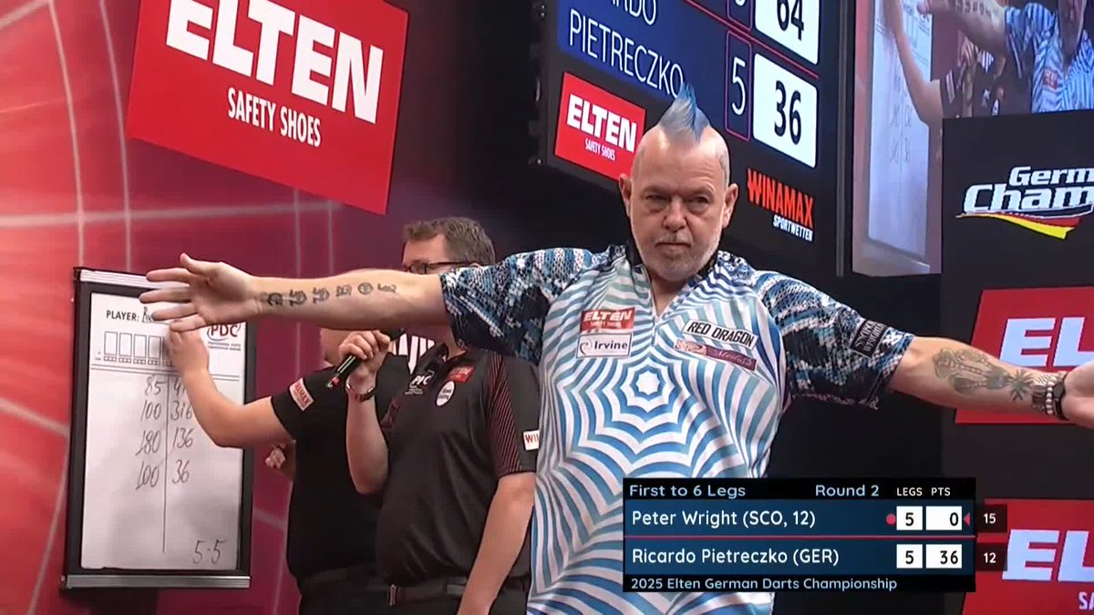 WRIGHT WINS A DECIDER! 🐍 Peter Wright is back to winning ways on the European Tour stage! The reigning champion edges out 2023 winner Ricardo Pietreczko, winning all six of his legs in 15 darts! 🤯 📺 #ET14 | R2