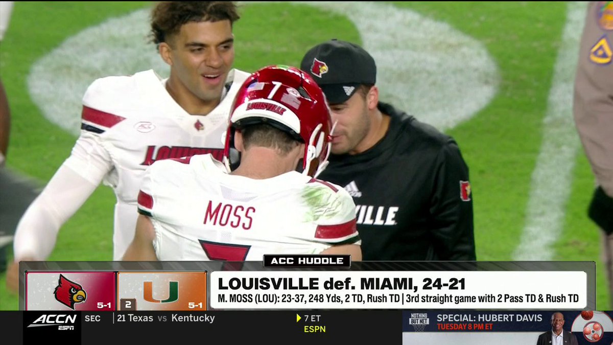 "I think when we play our best game, we can play with anyone in the country." 👏 Louisville QB Miller Moss joins ACC Huddle after huge win over No. 2 Miami last night ✍️