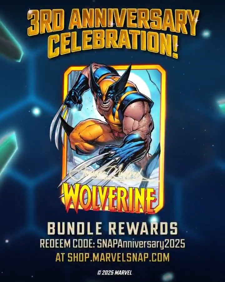🎉 HAPPY 3 YEARS OF SNAPPING! 🎉 As a thank you, we’re giving away a special edition Wolverine Variant bundle! 🎂 Use code "SNAPAnniversary2025" at to redeem.