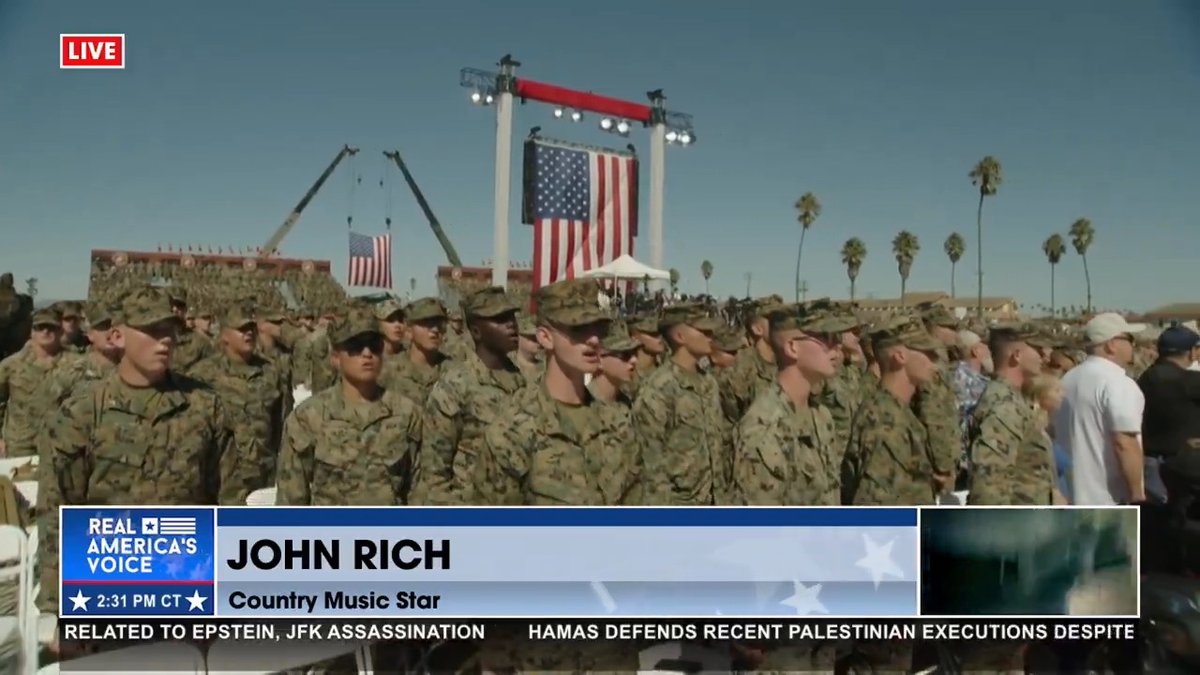 "THE STREETS ARE GUARDED WITH THE UNITED STATES MARINES" U.S. Marines SING THE MARINES' HYMN ALONG WITH @JOHNRICH 🇺🇸