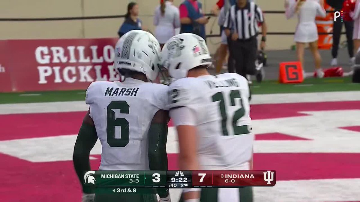 Chiles finds Marsh for the Michigan State Football TD! Spartans up, 10-7. ๐บ: Peacock