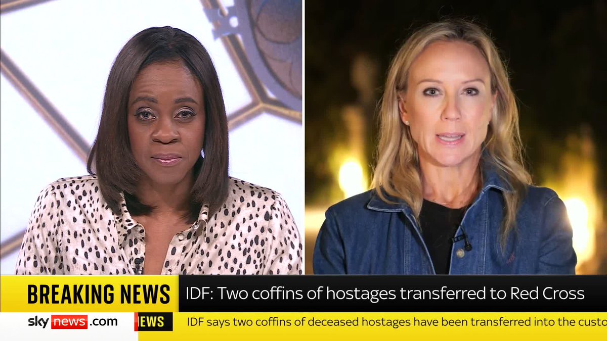 Two coffins of hostages have been transferred to the Red Cross, the IDF has said. SallyLockwood has the latest. 📺 Sky 501, Virgin 602, Freeview 233 and YouTube