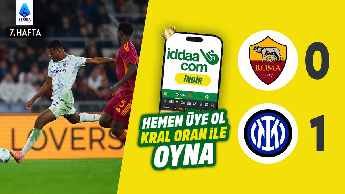#SerieA'nın 7. haftasında Inter, Roma'yı 1-0 mağlup etti. 🟡iddaa &