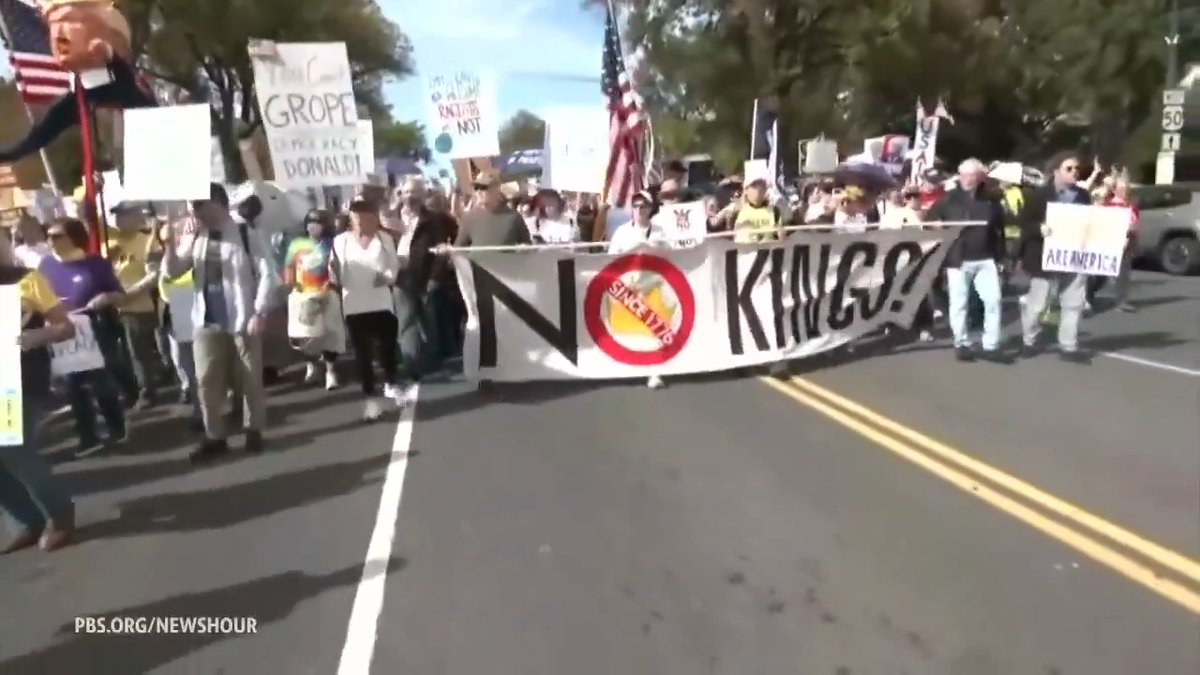 Millions turned out across the country today for a coordinated day of protest against President Donald Trump and his administration’s policies. Organizers expected more than 2,600 "No Kings" rallies, in big cities and small towns, across all 50 states and some European capitals, including Paris, London, Madrid and Berlin. A similar event in June brought out more than 5 million demonstrators across the country, but this time, organizers said the mobilization was even bigger. Ali Rogin spoke with Robert Weissman, co-president of Public Citizen, a consumer advocacy group that is one of the protest organizers, for more.