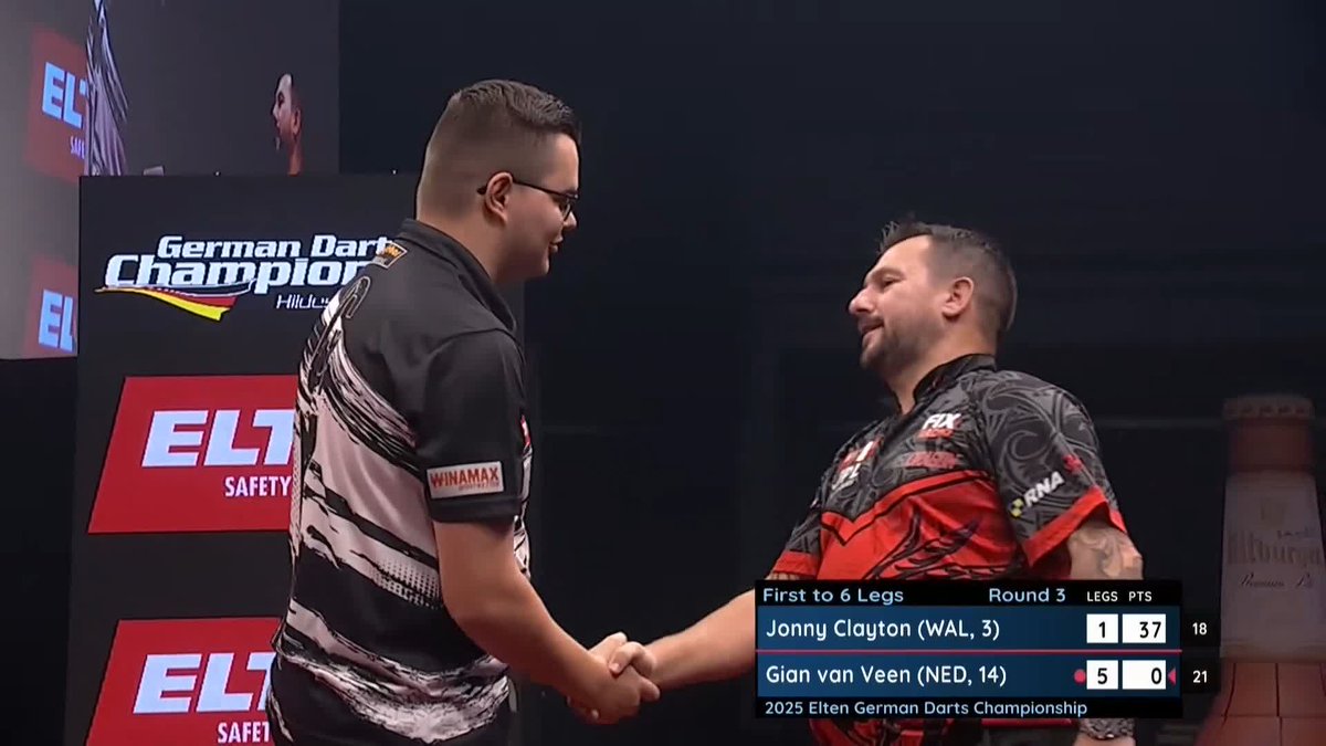 VAN VEEN HAMMERS CLAYTON! Gian van Veen punishes an off-colour display from Jonny Clayton to set up a quarter-final clash against his World Cup partner Danny Noppert! 📺 #ET14 | R3