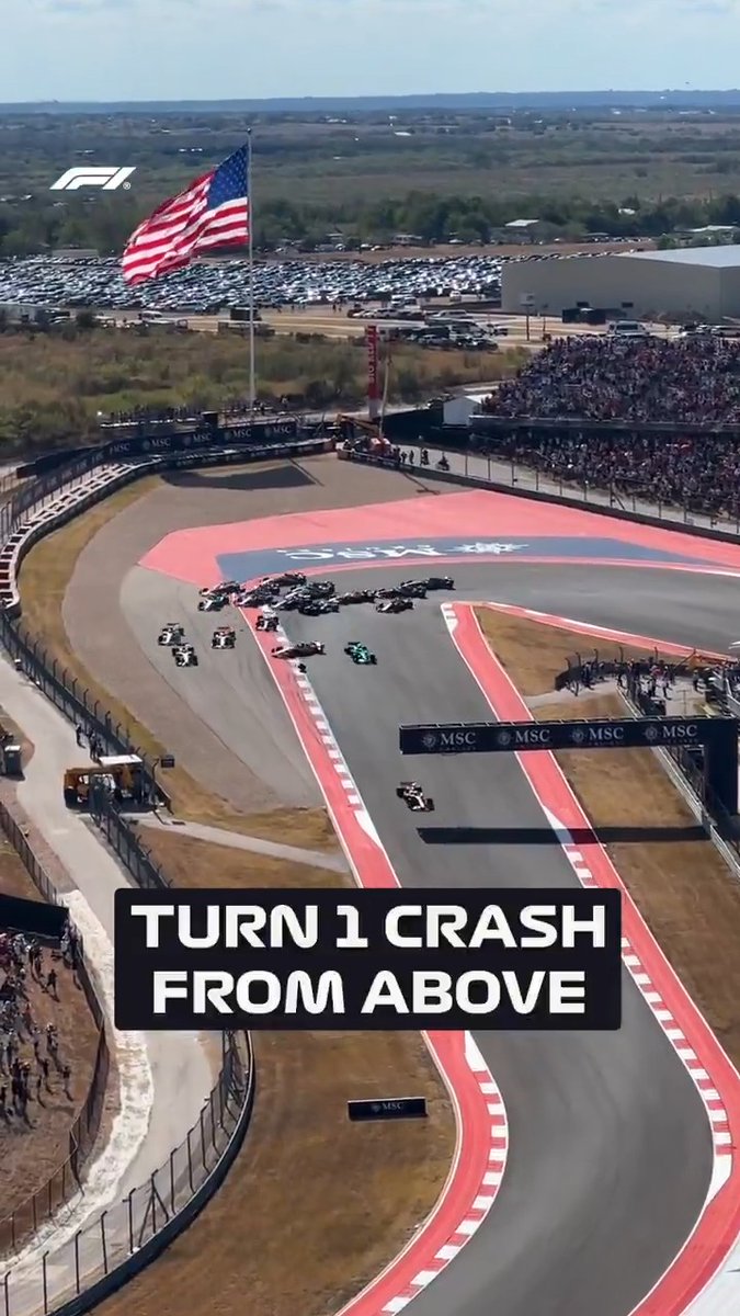 The Turn 1 mayhem from the COTA Tower 🎥 #F1Sprint #USGP