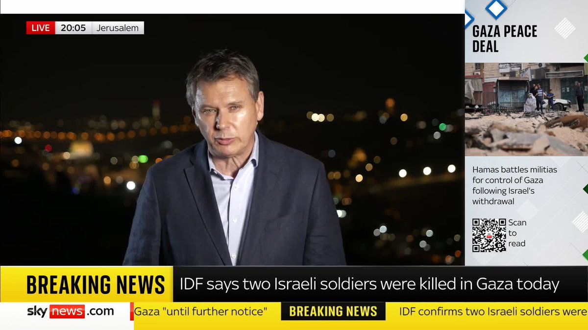 BREAKING: Two Israeli soldiers killed in Gaza, Israeli military says. Sky's Adam Parsons reports. 📺 Sky 501, Virgin 602, Freeview 233 and YouTube