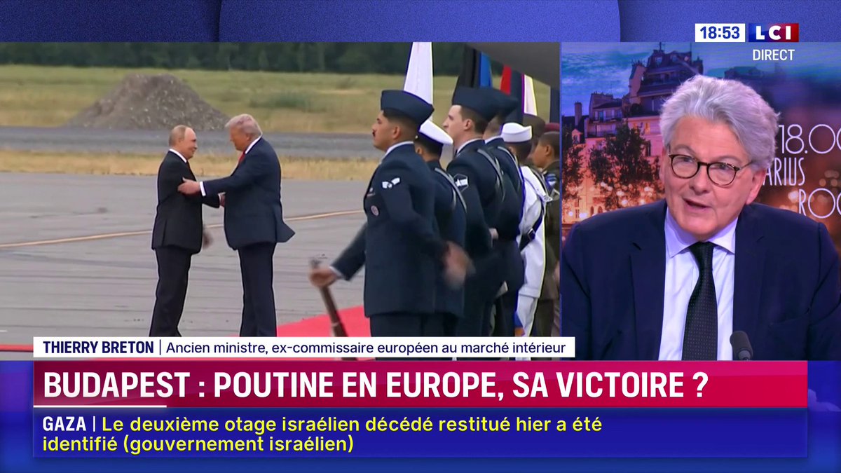 🗣️ Rencontre Trump-Zelensky à Budapest : "Trump ne reconnaît que deux leaders en Europe : Viktor Orban et Giorgia Meloni." 🔴 Thierry Breton (Thierry Breton), invité de Darius Rochebin
