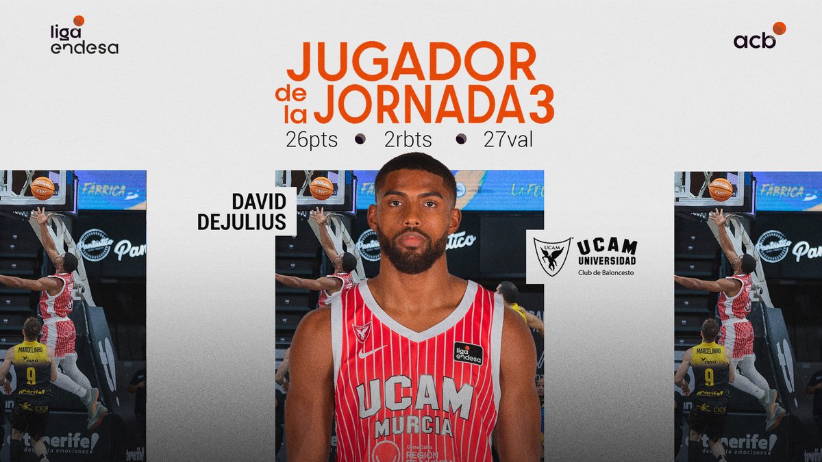 🔥 David DeJulius se pone en modo 𝙛𝙪𝙚𝙜𝙤 y se convierte en el JUGADOR de la JORNADA 3⃣ ¡2⃣6⃣ puntos y 2⃣7⃣ de valoración! #LigaEndesa | UCAM Murcia