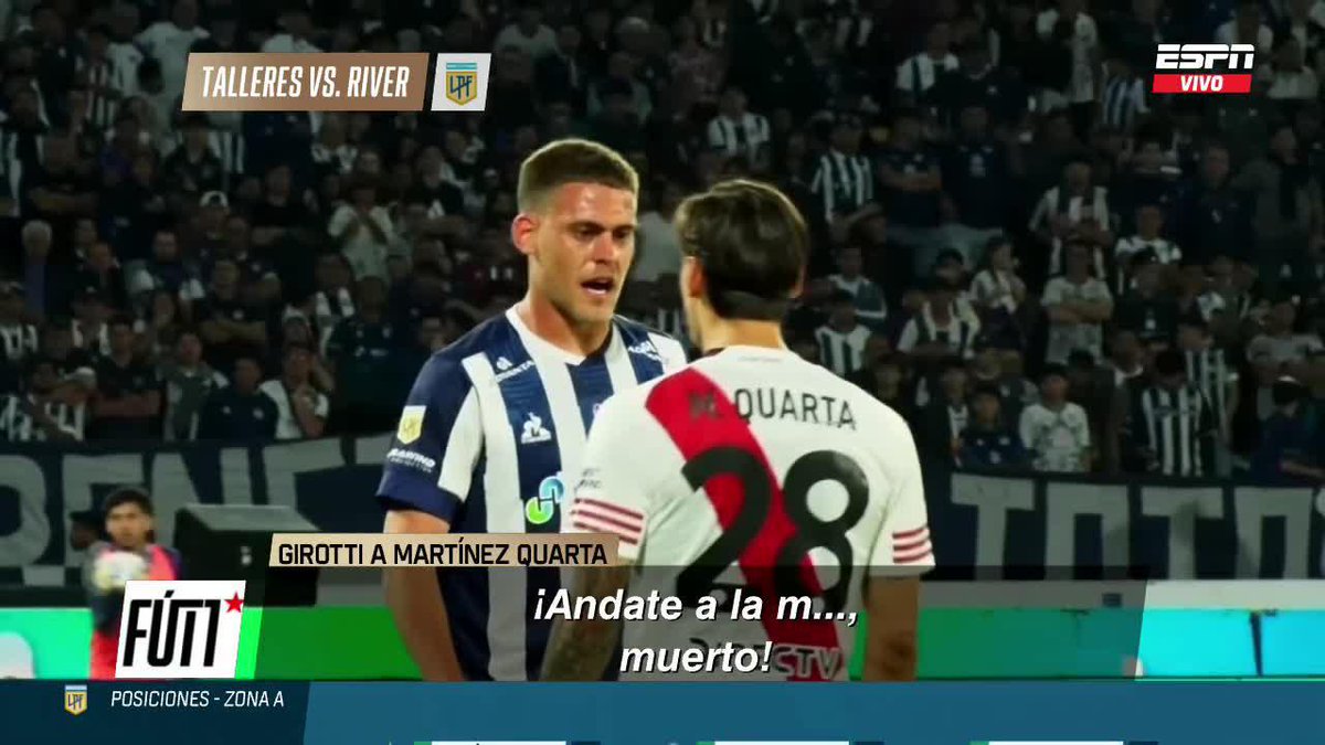 "MUERTO" - "CANCHERO" - "¿QUÉ TE PASA BOBO?" 🔥 Muy picante el duelo entre el Chino Martínez Quarta y Fede Girotti, justo un ex-River... 📺 #ESPNFútbol1 | #DisneyPlus Plan Premium