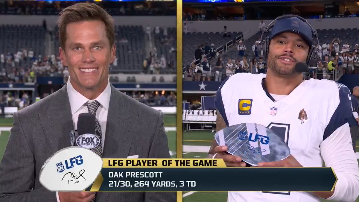 "When we play to what we're capable of doing, we're going to be a very, very tough team to beat." Congratulations to Dallas Cowboys QB Dak Prescott on being named Tom Brady’s #LFG Player of the Game after an impressive performance! 🤠