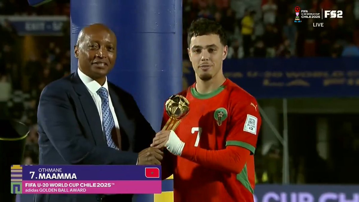 Morocco's Othmane Maamma is the winner of the #U20WC Golden Ball for best player of the tournament 🇲🇦