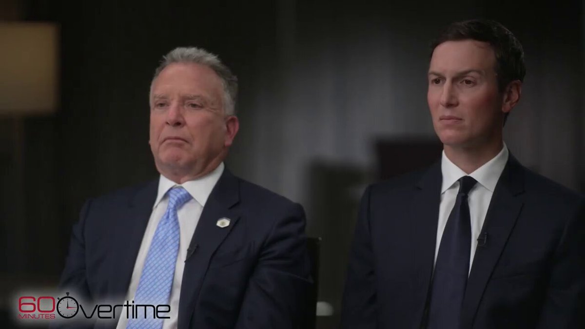 CBS: "You've both done a lot of business with the Gulf states—billions of dollars worth…while this negation has gone on…" Kushner: "Nobody's pointed out any instances where Steve or I have pursued any policies or done anything that have not been in the interests of America." "What people call conflicts of interest, Steve and I call experience and trusted relationships…"