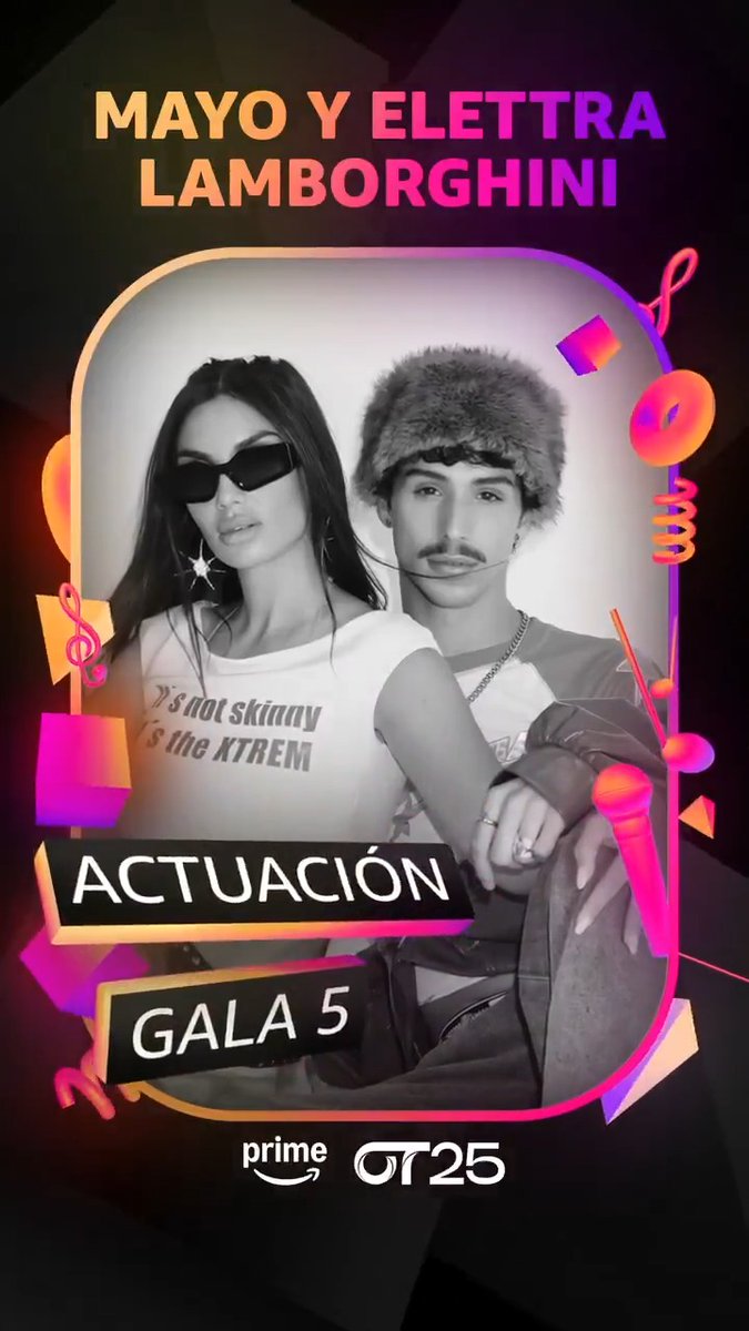 😍 Vaya pedazo de artistas tenemos en la gala de esta noche: MAYO y Elettra Lamborghini 💫 ¡Me muero ya! 💘✨ No te pierdas la #OTGala5 hoy a las 22h en Prime Video España #OT2025