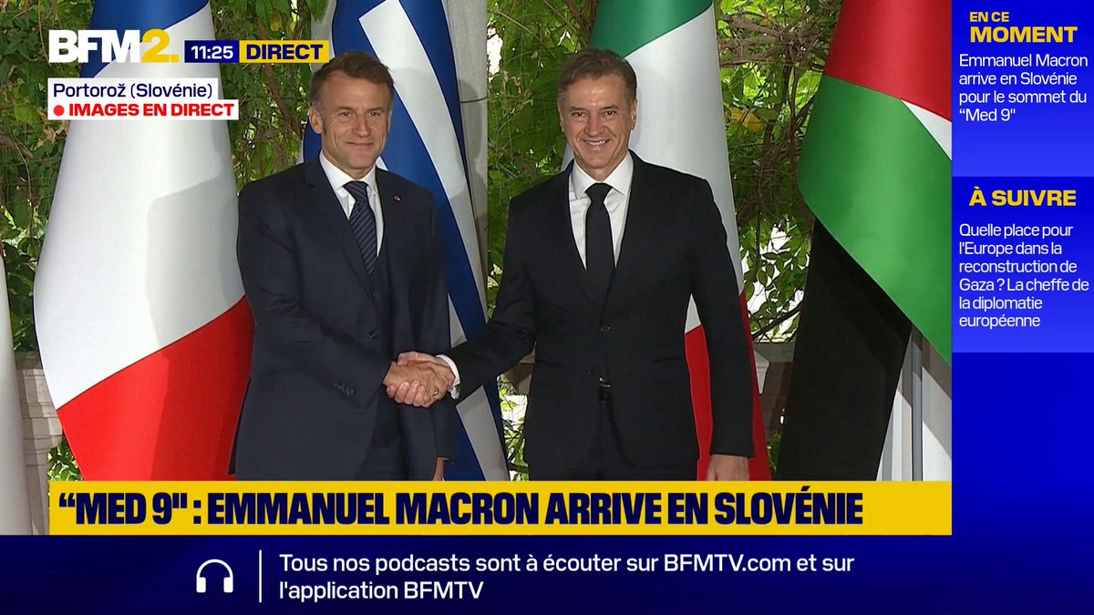 Emmanuel Macron arrive en Slovénie pour le sommet “Med 9" #BFM2