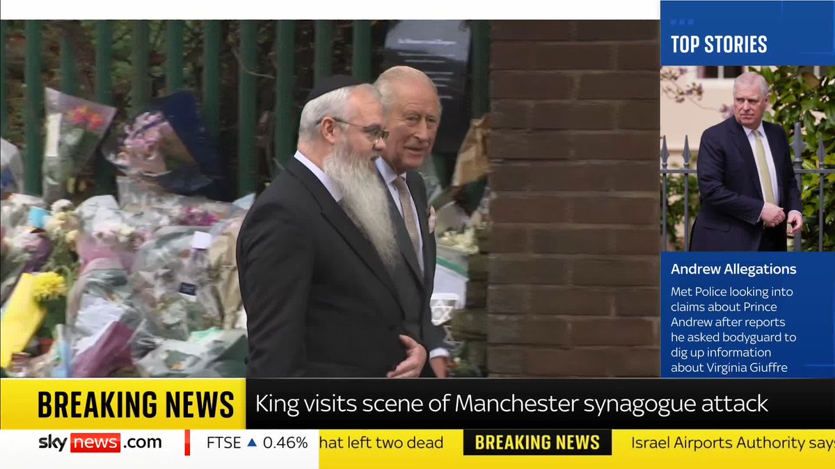 BREAKING: King visits scene of the Manchester synagogue attack Father-of-three Melvin Cravitz was killed in the attack, along with Adrian Daulby, who was inadvertently shot by police as he ran to stop the attacker getting inside 📺 Sky 501 and YouTube