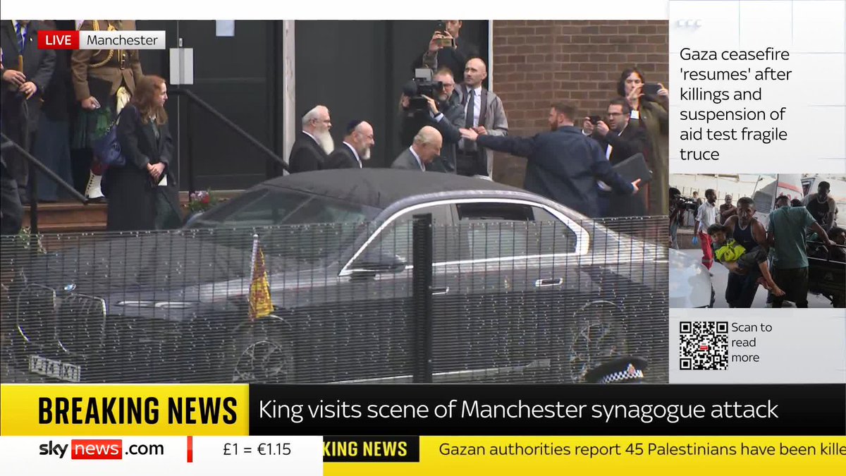 BREAKING: King leaves after visit to the Manchester synagogue attacked on October 2. 📺 Sky 501 and YouTube