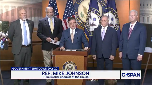 .Speaker Mike Johnson: "This is now the third-longest shutdown in history...It now already the longest full shutdown of all time...It is the most costly, most selfish, and most dangerous political stunt in the history of the United States Congress."
