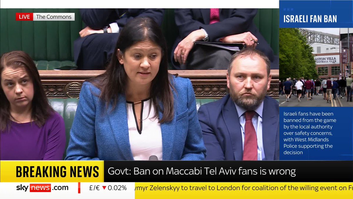 "This is about who we are as a country." Culture Secretary Lisa Nandy says the decision to ban Maccabi Tel Aviv fans from attending their club's match against Aston Villa in Birmingham is "wrong". Latest ➡️ 📺 Sky 501, Virgin 602 and Freeview 233