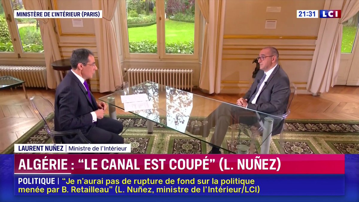🗣️ "Le canal sécuritaire avec l'Algérie est coupé. C'est un problème qu'on ne puisse pas avoir d'échanges avec les services de renseignement, de sécurité, de ce pays." 🔴 Laurent Nunez (Laurent Nuñez), invité de Darius Rochebin