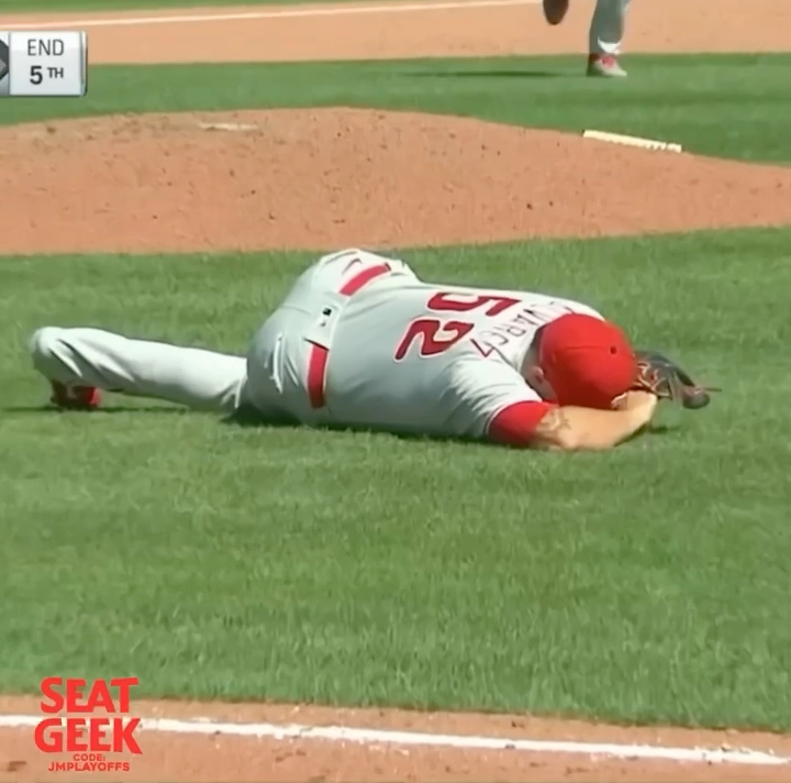 Phillies pitcher took a 105 MPH line drive to the nuts, a breakdown throwback