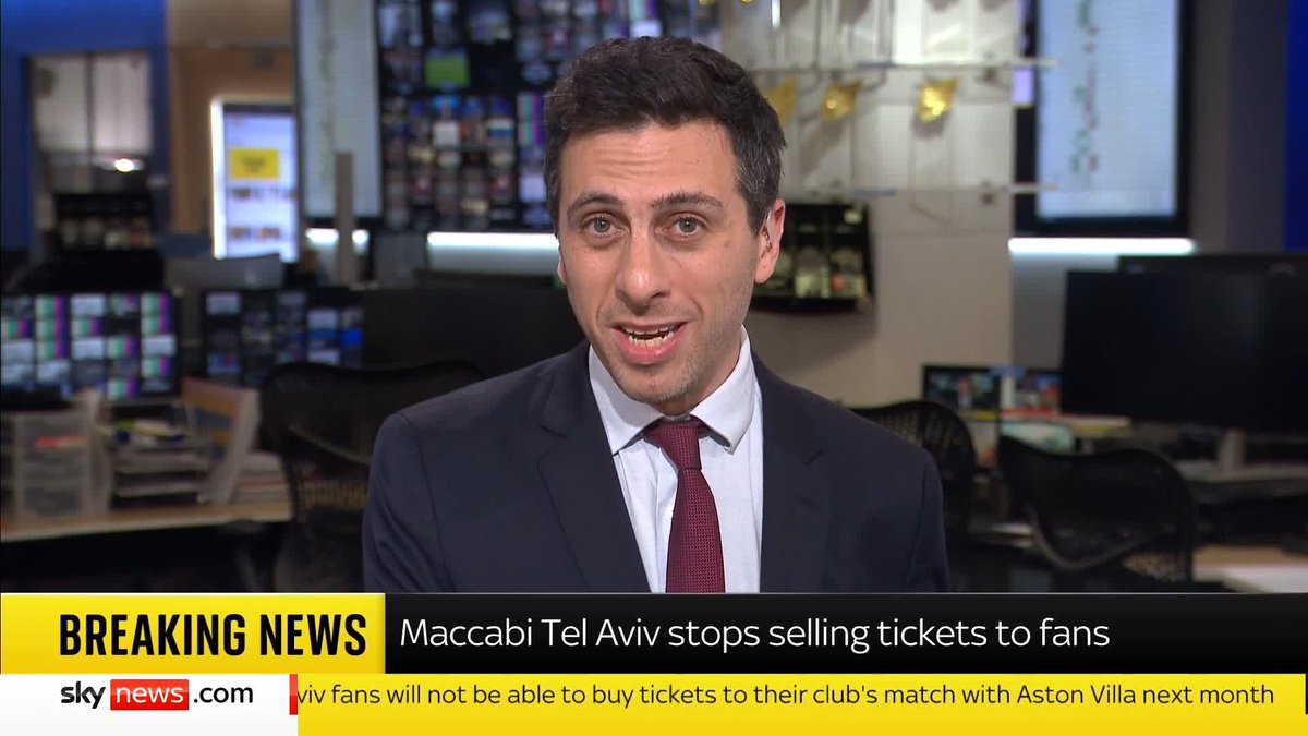 BREAKING: Maccabi Tel Aviv has decided not to sell tickets to its fans for the club's match against Aston Villa next month, Sky News understands. Sky's Rob Harris reports ⬇️ Latest 🔗 📺 Sky 501, Virgin 602, Freeview 233 and YouTube