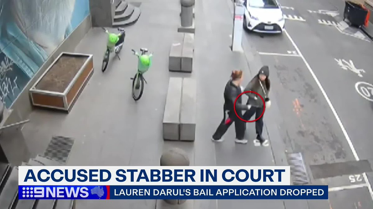 A woman accused of a terrifying stabbing attack in the CBD has exhibited some bizarre courtroom behaviour. It comes as her bail application was dropped unexpectedly this afternoon. @amberjohnton_9 #9News
