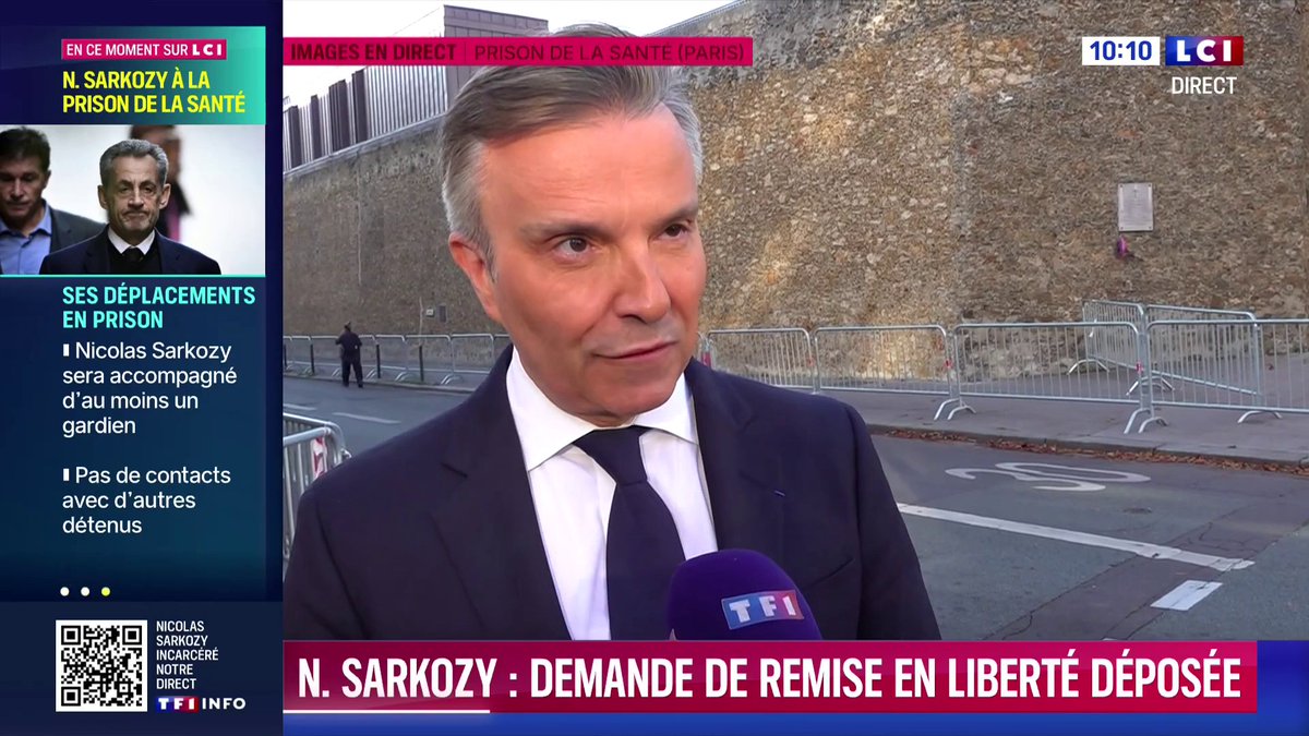 🔴 ⚡ Nicolas Sarkozy en prison : "Il fait face à cette épreuve. (...) Il s'était préparé, c'est difficile d'être incarcéré quand on est victime d'une injustice. Si l'objectif était de l'affaiblir, c'est raté. Il est plus fort." Me Christophe Ingrain, son avocat sur LCI.