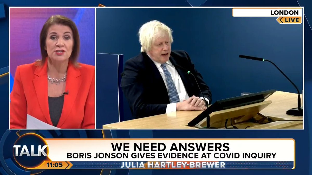 "You really don't hate Boris Johnson enough! He's an absolute total and utter fraud. He's damned our children, economy and country for decades!" Julia Hartley-Brewer says her "blood is boiling" as the former PM gives evidence to the Covid inquiry today. Julia Hartley-Brewer