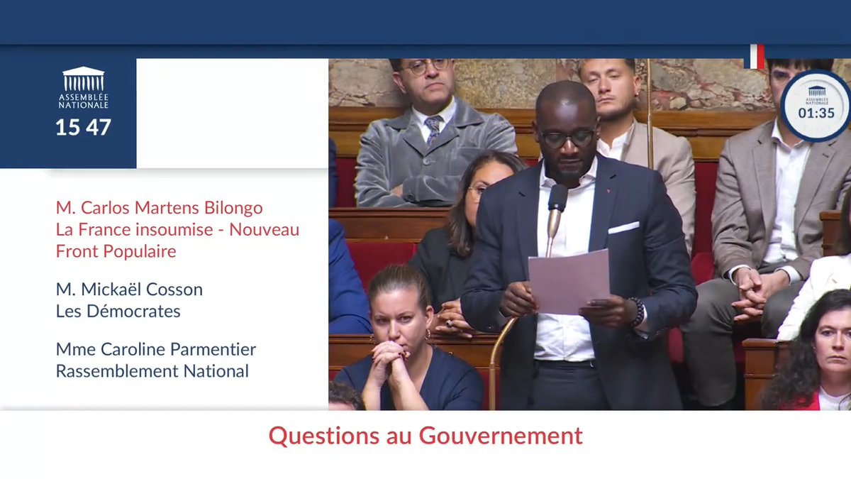 "J'ai été accusé de blanchiment, de fraude fiscale, d'abus de biens sociaux [...]. Après 2 ans d'enquête, tout s'est soldé par un classement sans suite". | Carlos Martens Bilongo (LFI-NUPES) dénonce "une cabale organisée par Tracfin à la demande d'une puissance étrangère". #DirectAN #QAG