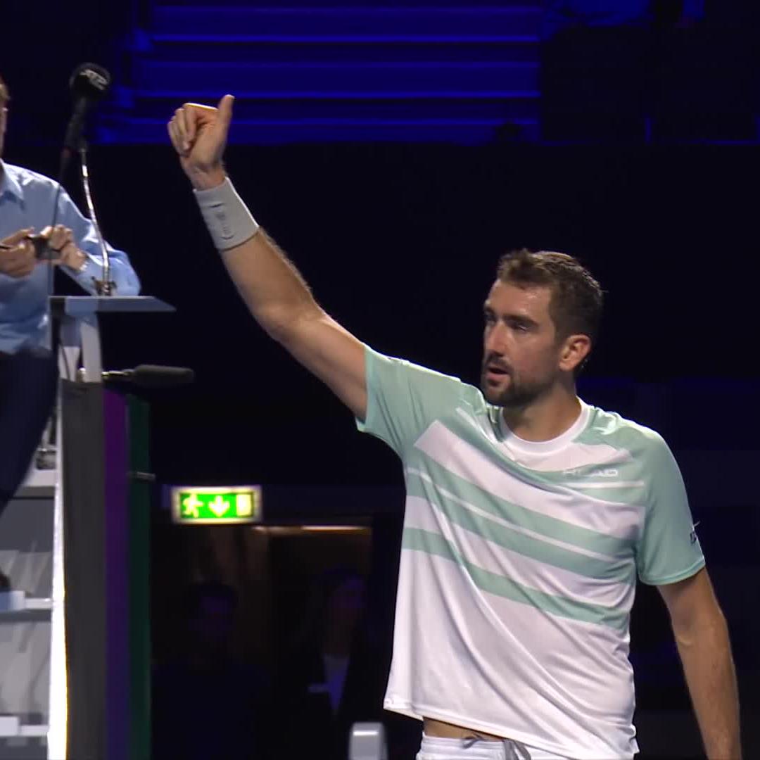 When you beat the same player twice in a week 💪 After playing in qualifying Marin Cilic once again gets the better of David Goffin, this time 7-6 7-5 as the 2016 Champ moves on #SwissIndoorsBasel