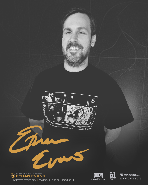 Say howdy to the designer behind the Wave 1 | Maykr Tee: id Software Senior Concept Artist Ethan Evans 👉