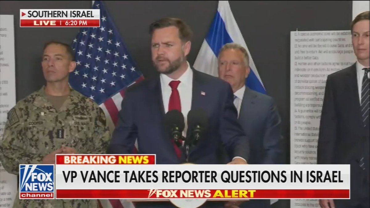 JD Vance defers to Jared Kushner on a question about Israel/Gaza ceasefire: "Well, Jared's the investor here"