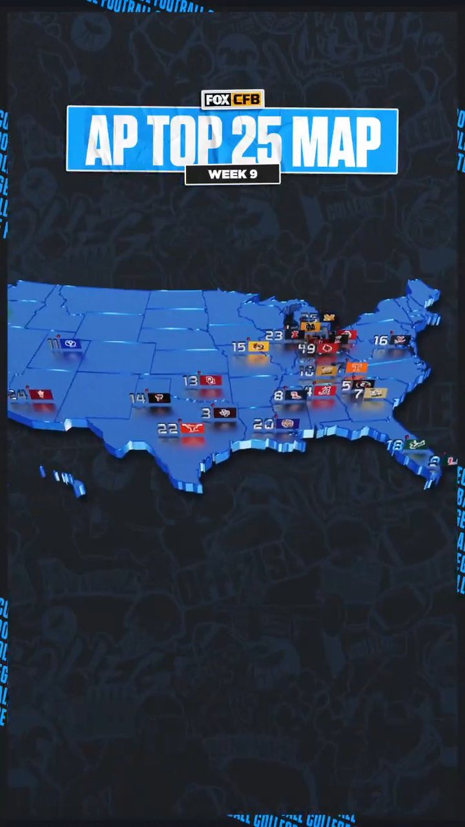 The Week 9 AP Top 25 Map 🗺️📍 How many ranked teams are in your state?
